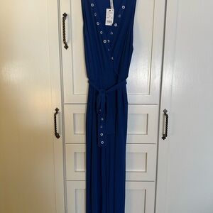 Blue Sleeveless Jumpsuit with Belt